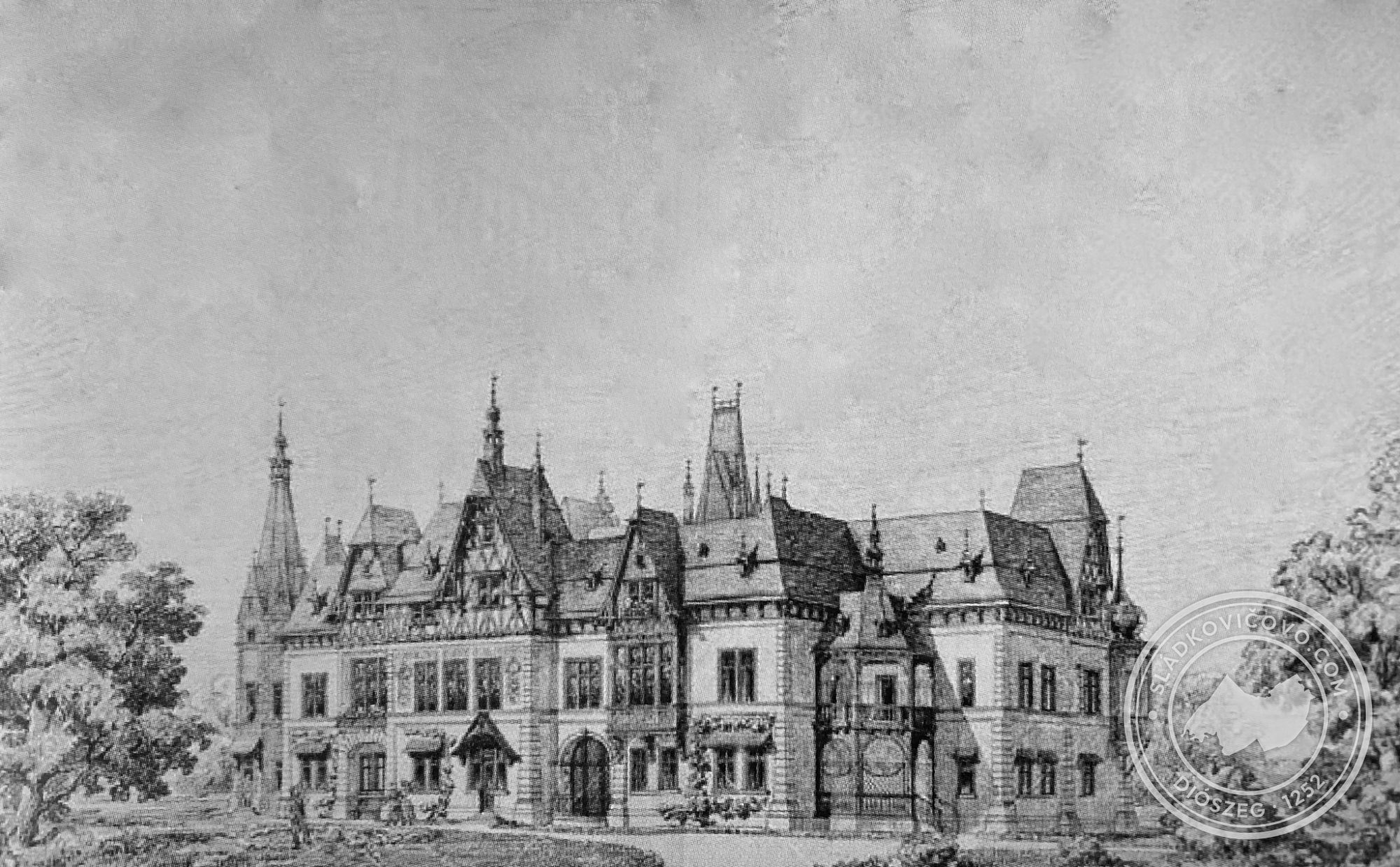 Kresba projektanta kaštieľa Franza von Neumanna z obdobia okolo rokov 1884-1885.
